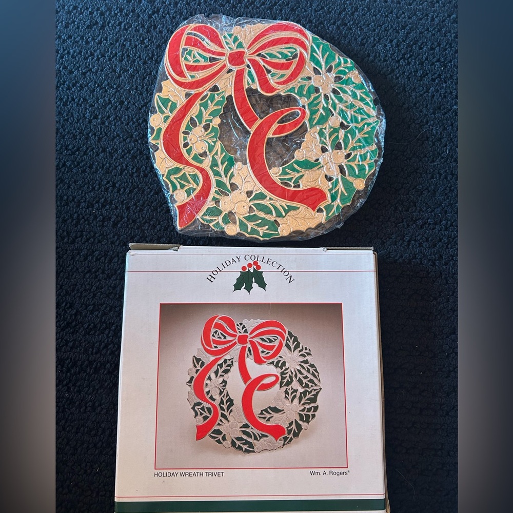 Silverplated with Enamel Holiday Wreath Trivet